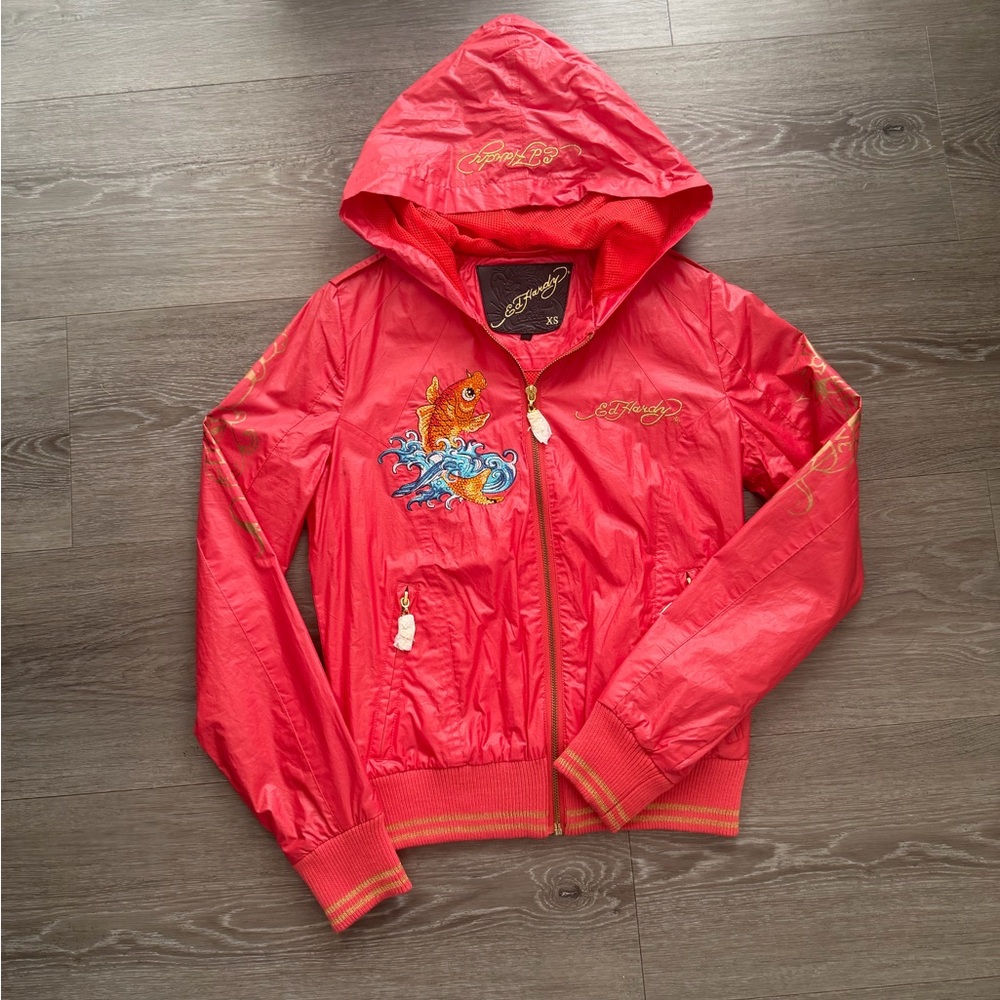 Ed Hardy Hooded Jacket with Embroidered Design